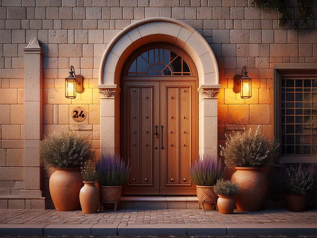 Rond LED-huisnummerbord in zuid-Europese stijl – licht eiken fineer – nummer 24 – IllumaSign by Elyssa